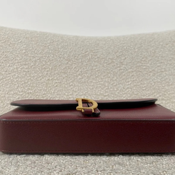 Authentic Pre-Owned Dior Medium Saddle Pouch with Chain Burgundy Goatskin - Picture 5 of 16